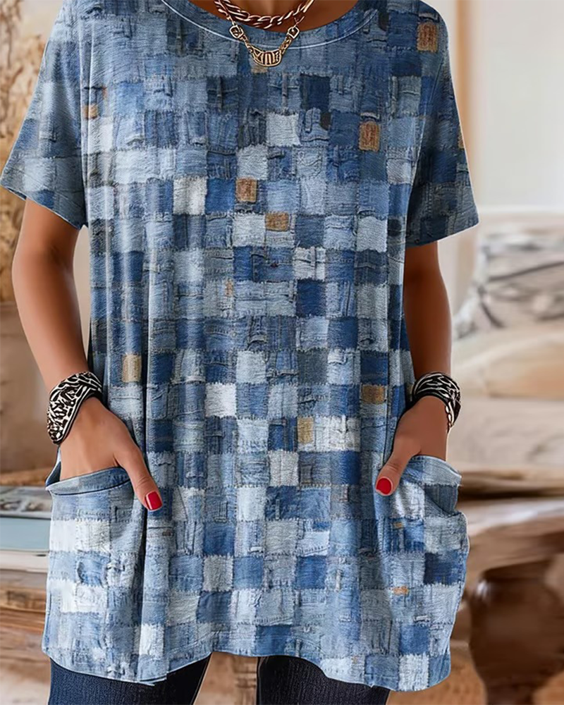 Colored Check Print Short Sleeve T-Shirt