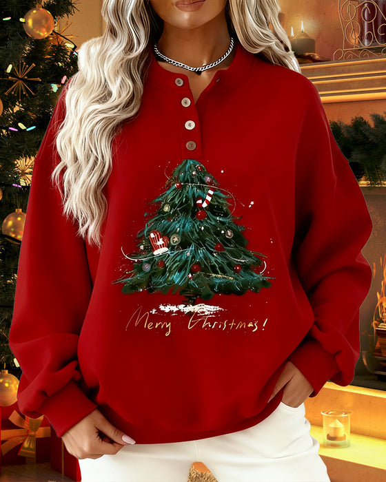 Christmas Tree Print Crew Neck Sweatshirt