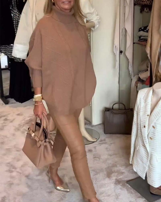 Solid color turtleneck casual pullover sweater