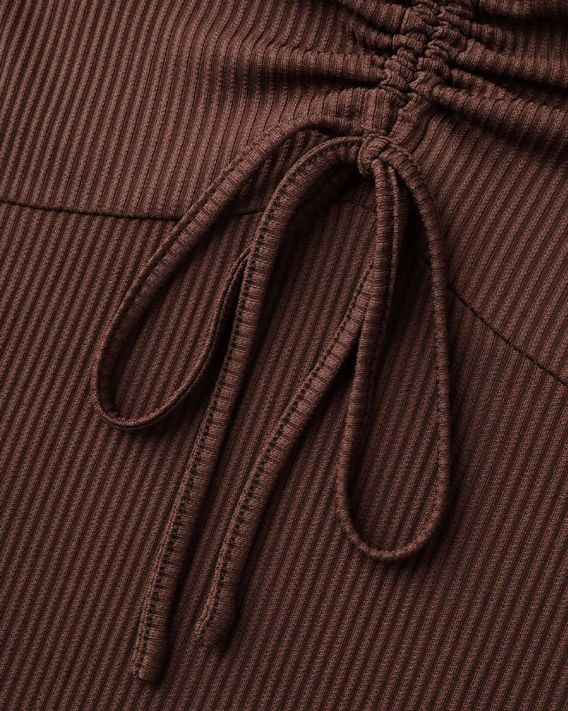 Drawstring Shirred Long Sleeve Top