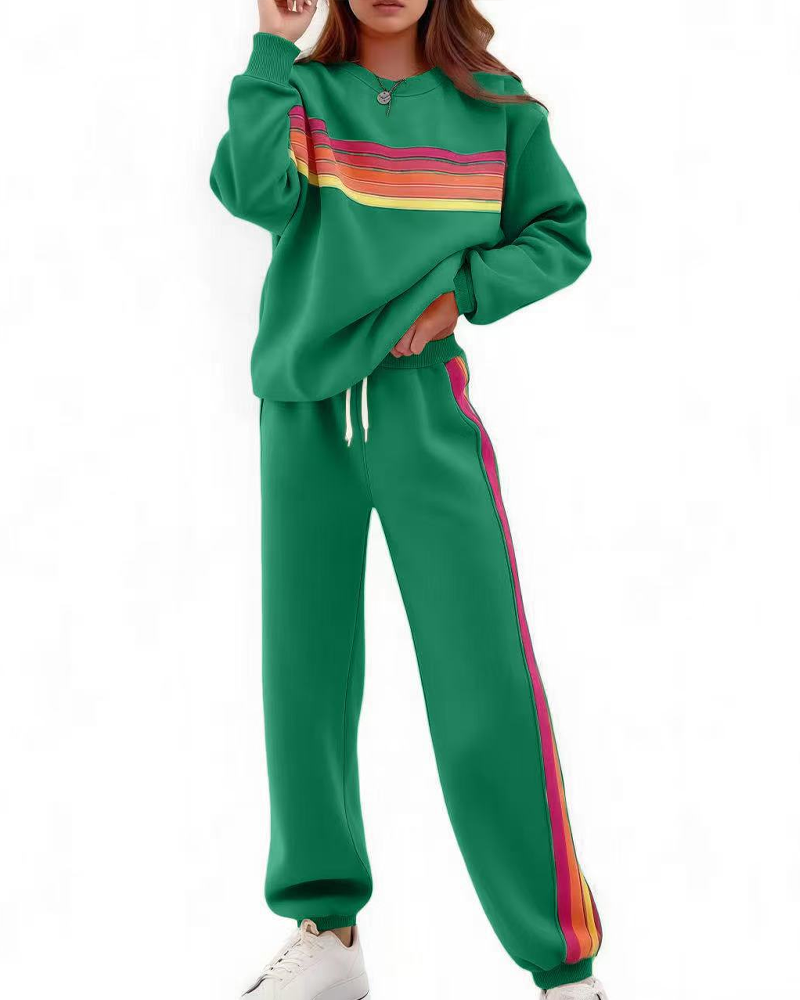 Colorful Stripe Sweatshirt and Sweatpant Set