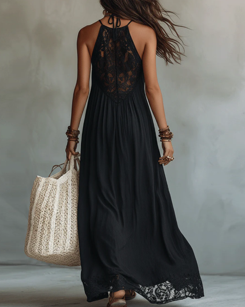 Halter Neck Lace Holiday Dress