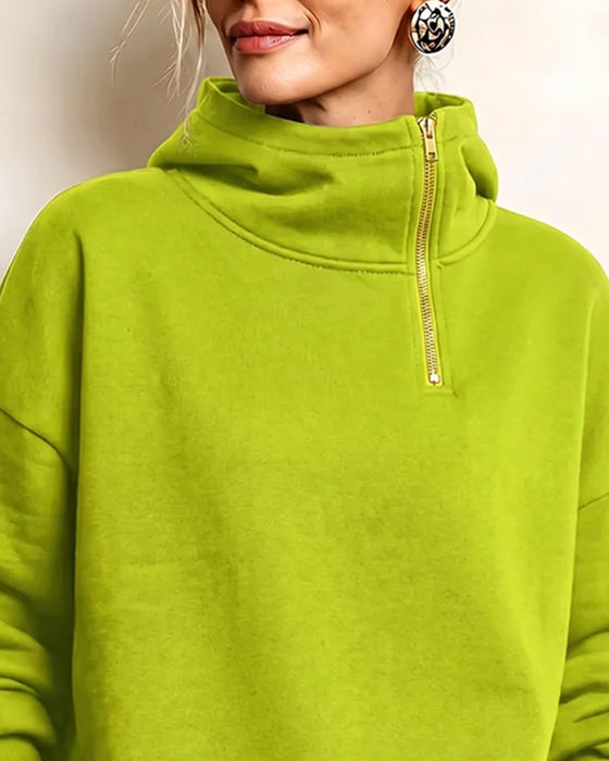 Turtleneck Zip Irregular Sweatshirt