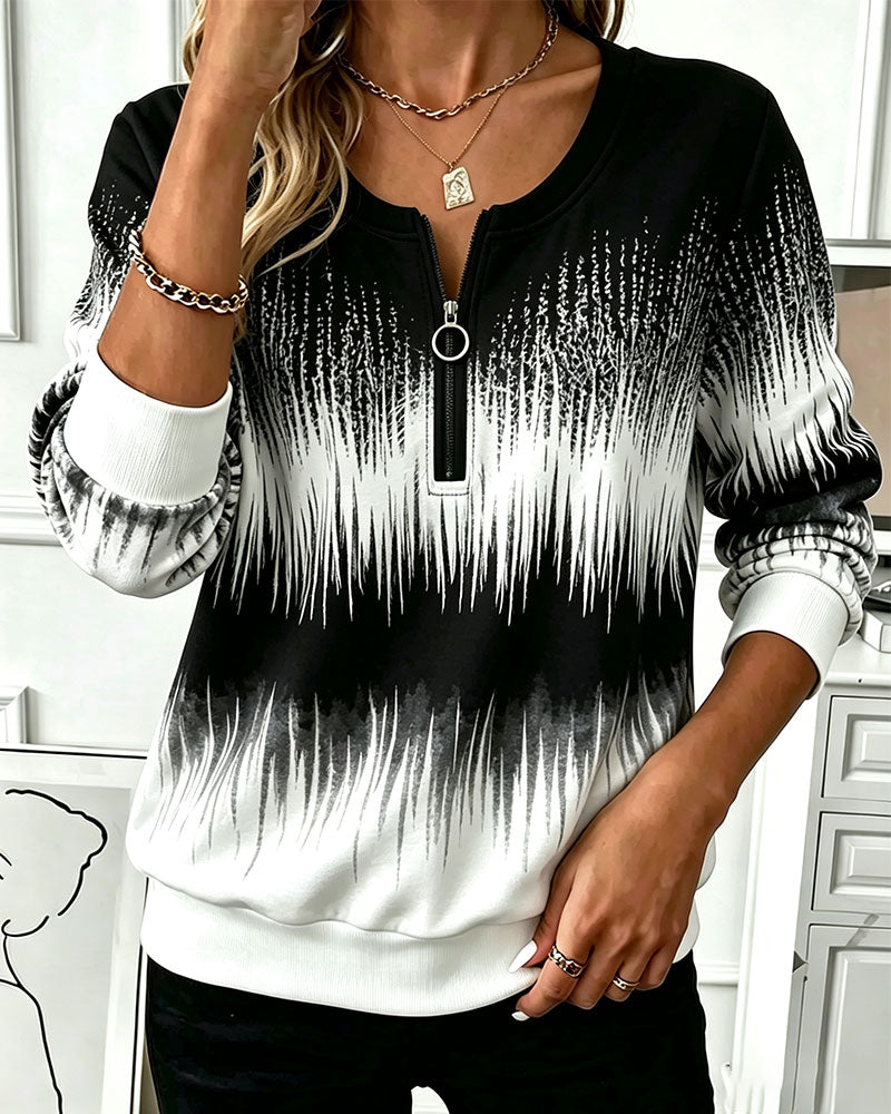 Zip Crew Neck Ombre Sweatshirt