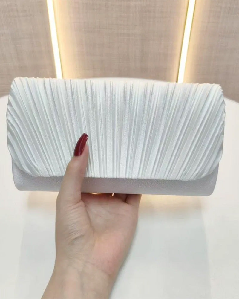 Solid Color Pleated Shoulder Bag