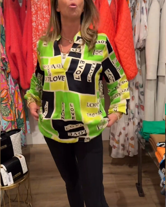 Letter print casual v-neck top