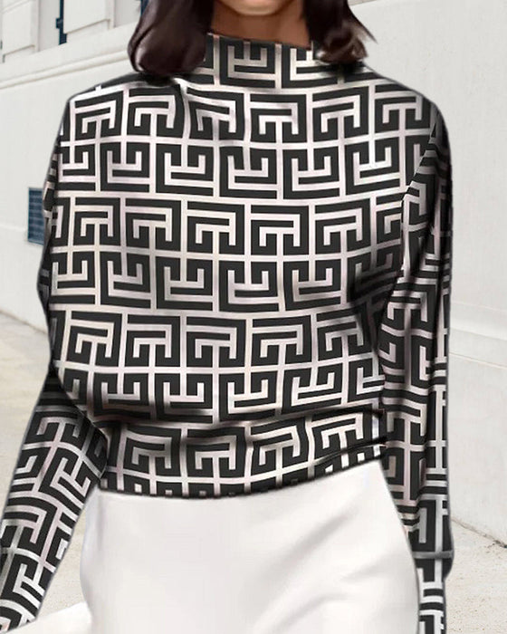 Printed Stand Collar Top