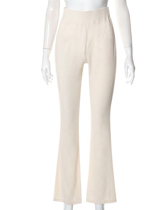 Solid color flared slim fit trousers