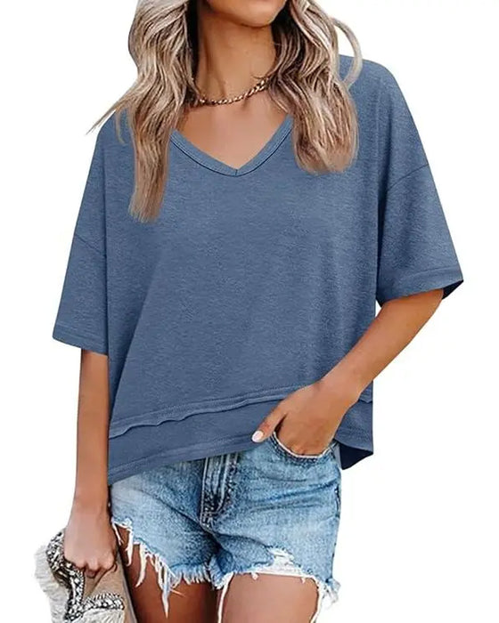 V-Neck Solid Color T-Shirt