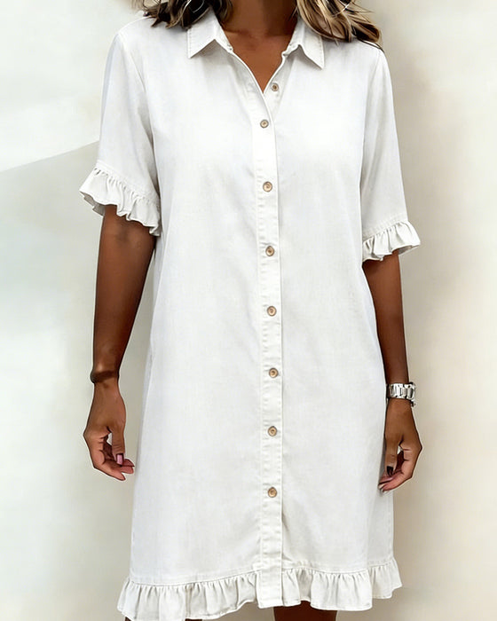 Denim Ruffle Shirt Dress