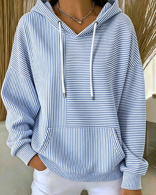 Casual Striped Drawstring Hoodie