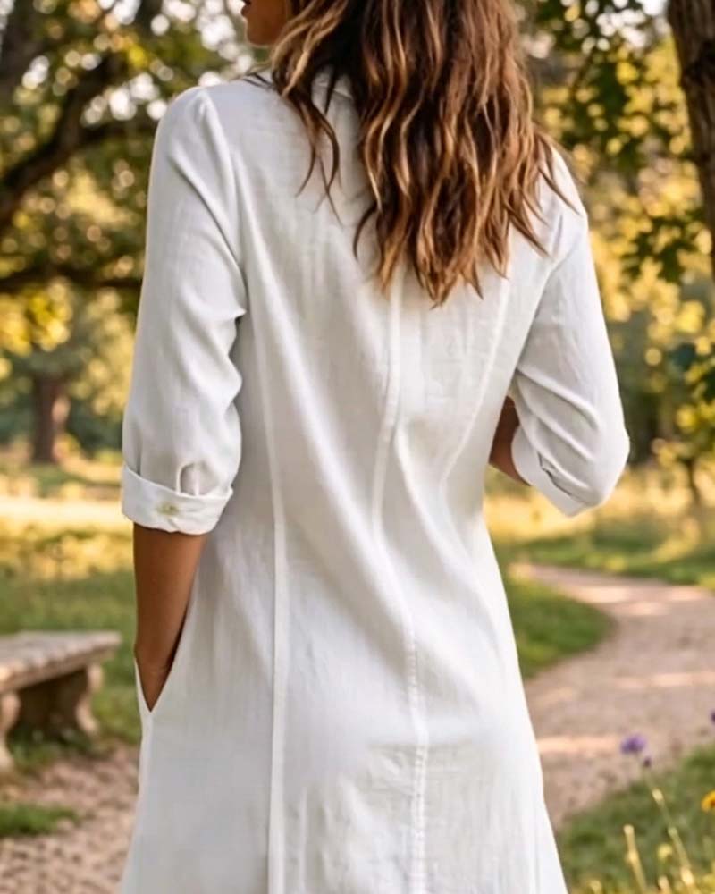 Pleated Three-Quarter Sleeve Dress