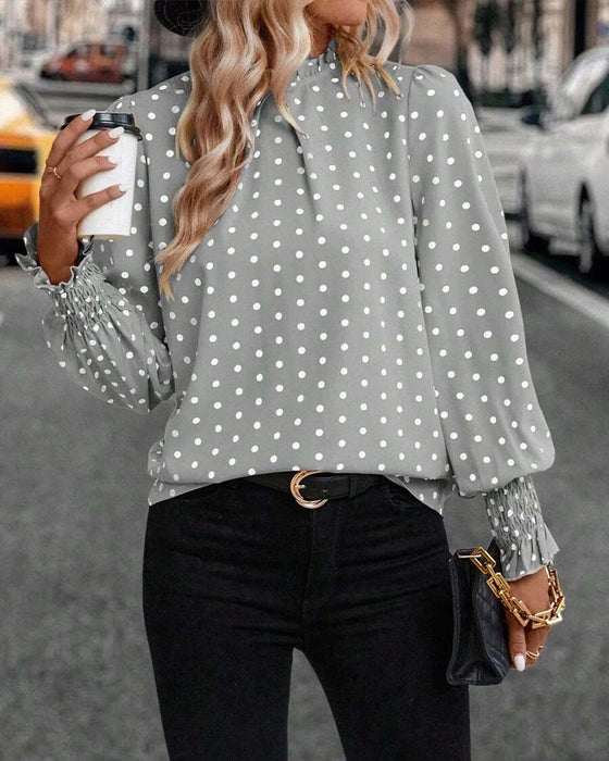 Polka Dot Long-Sleeved Blouse