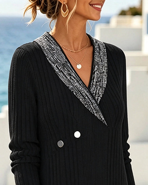 V-Neck Color-Block Casual Dress