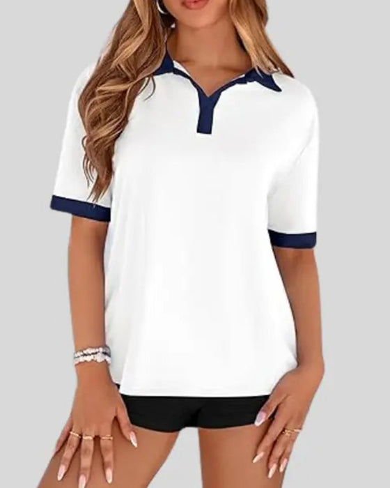 Polo Collar Colorblock Short-Sleeve T-Shirt