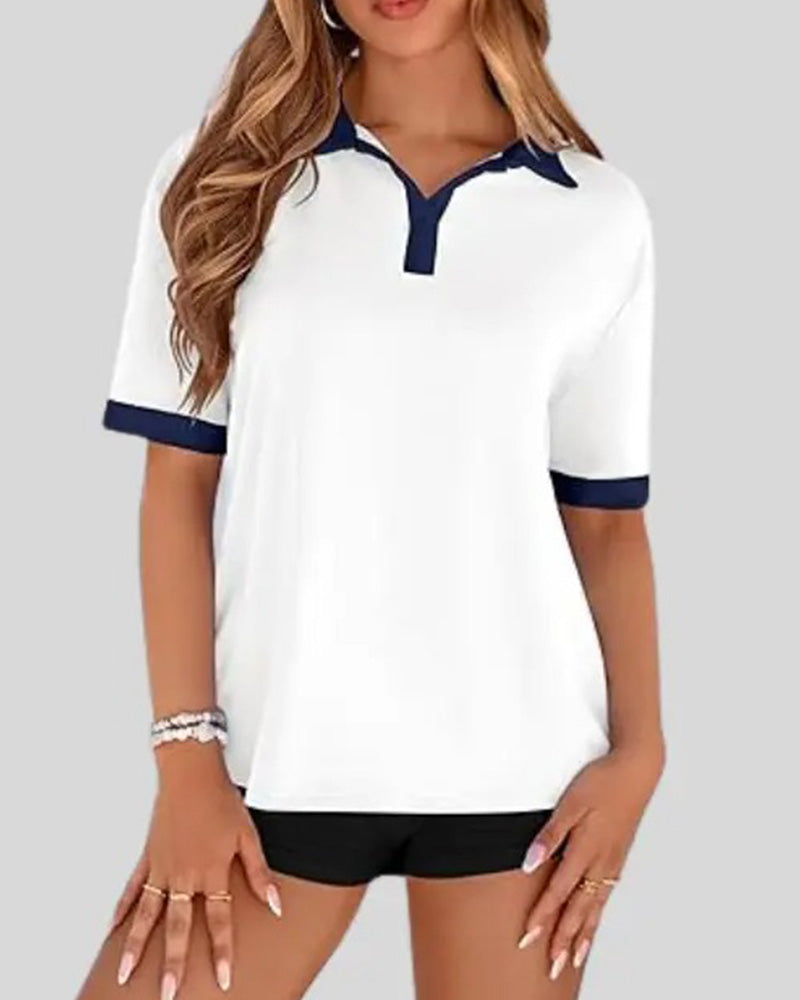 Polo Collar Colorblock Short-Sleeve T-Shirt