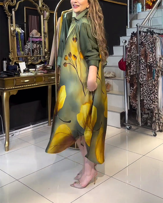 Lapel pocket ombre print dress