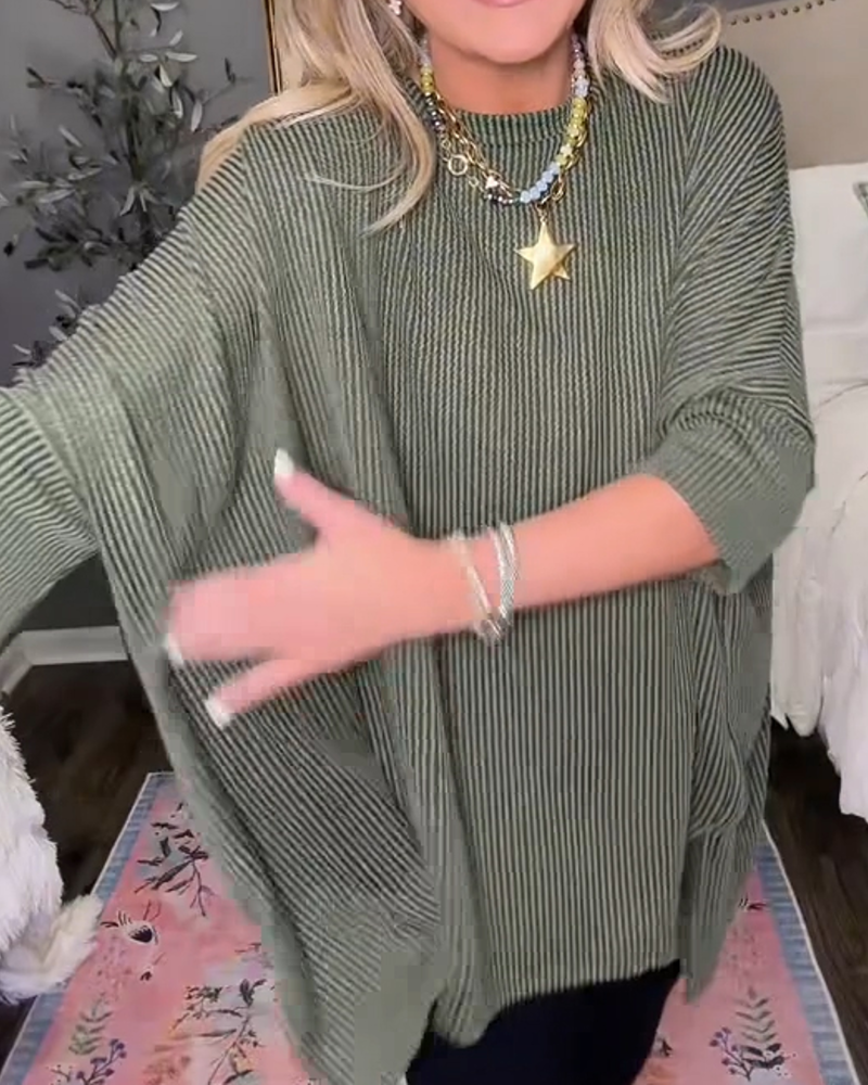 Crewneck Batwing Sleeve Loose Fit Knit Top