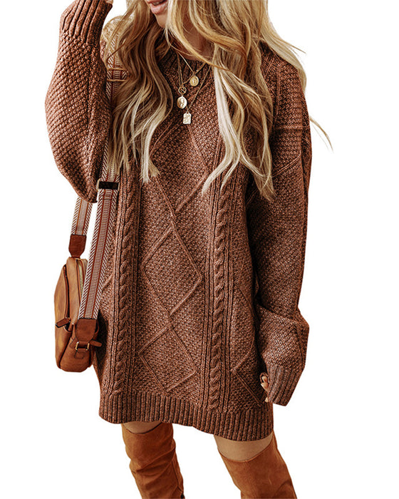 Casual Round Neck Solid Color Sweater Dress