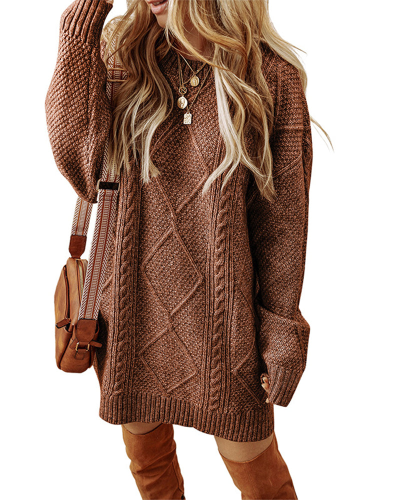 Casual Round Neck Solid Color Sweater Dress