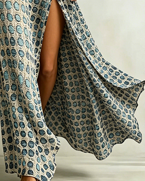 Off-Shoulder Polka Dot Slit Dress
