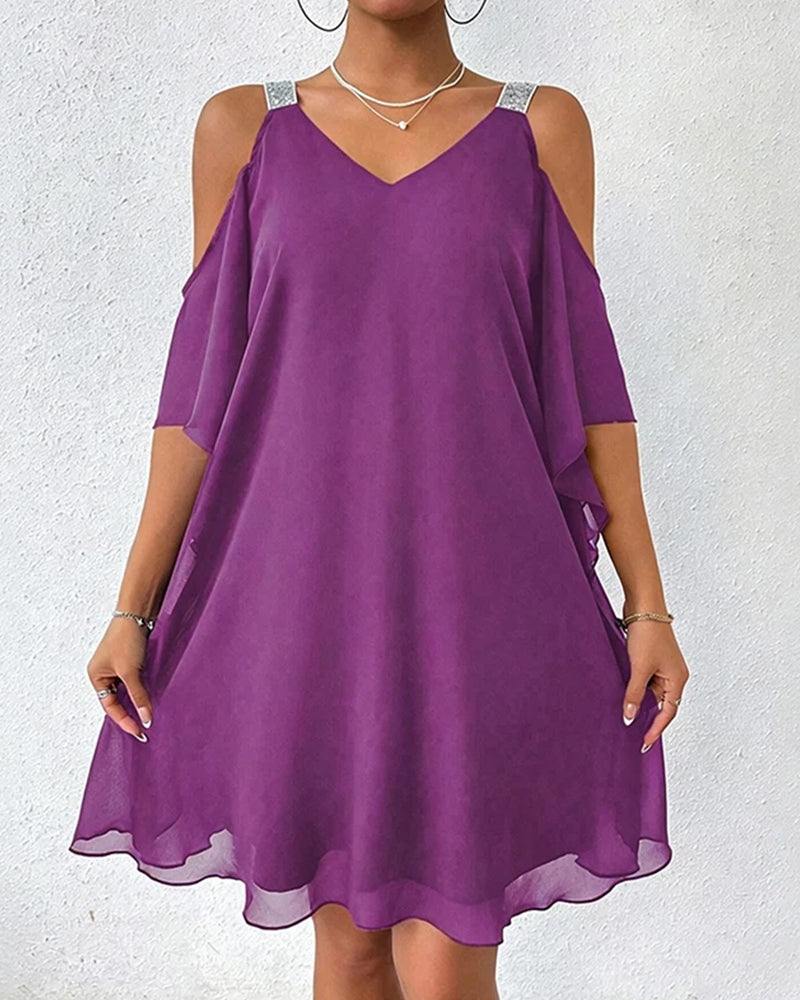 Sequin Off-Shoulder Solid-Color Dress