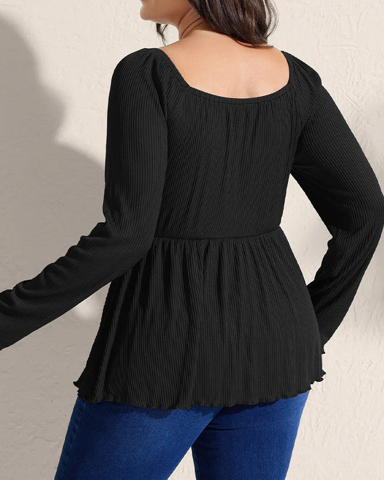 Drawstring Shirred Long Sleeve Top