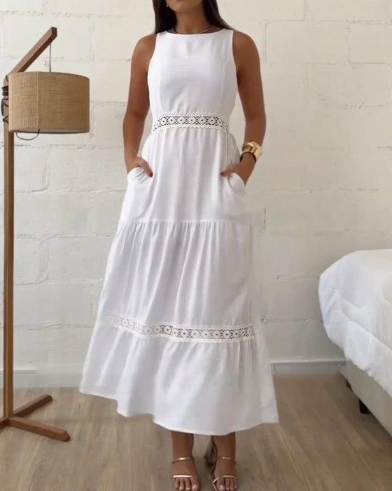 Solid Color Patchwork Sleeveless Elegant Dress