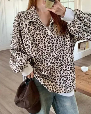 Zip Leopard Casual Sweatshirts