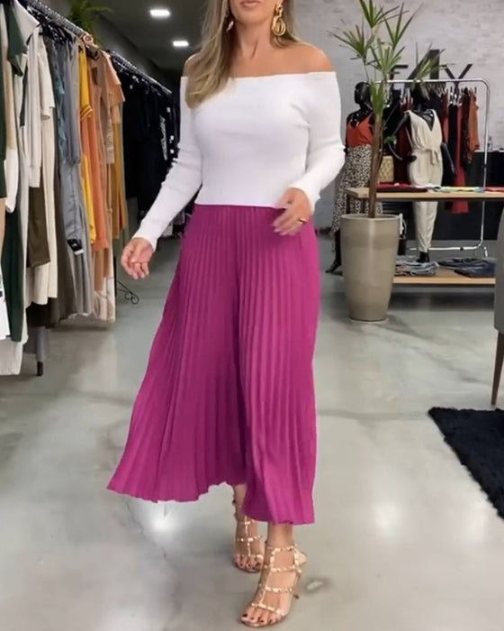 Pleated solid color skirt