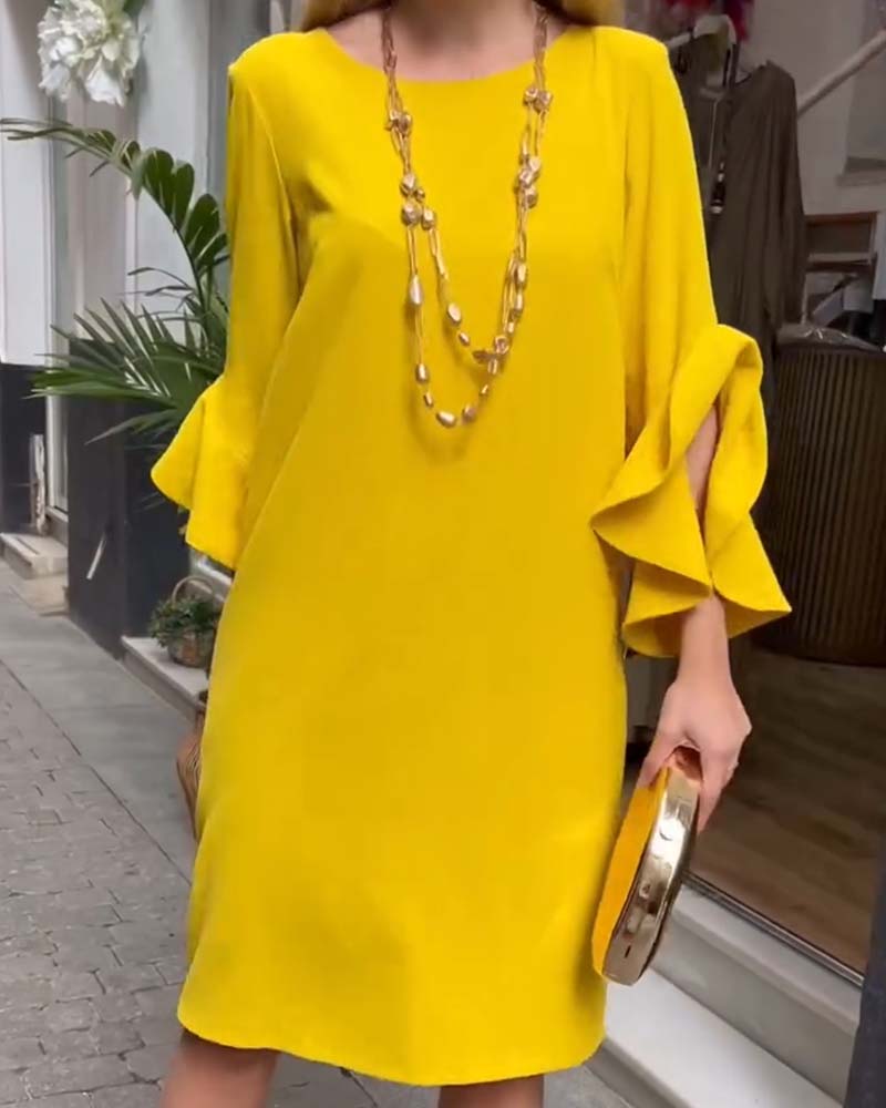 Ruffle Sleeve Shift Dress