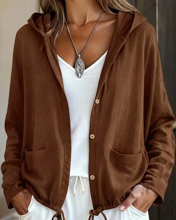 Hooded Solid Color Pocket Coat