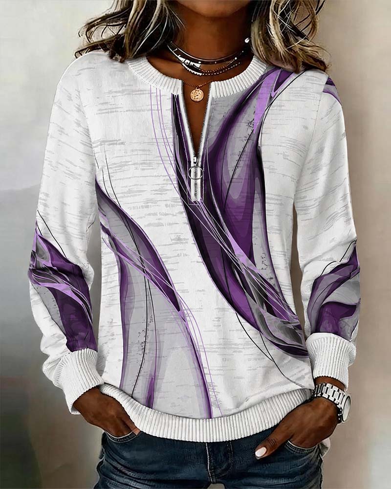Zipper Pullover Contrast Loose Hoodie