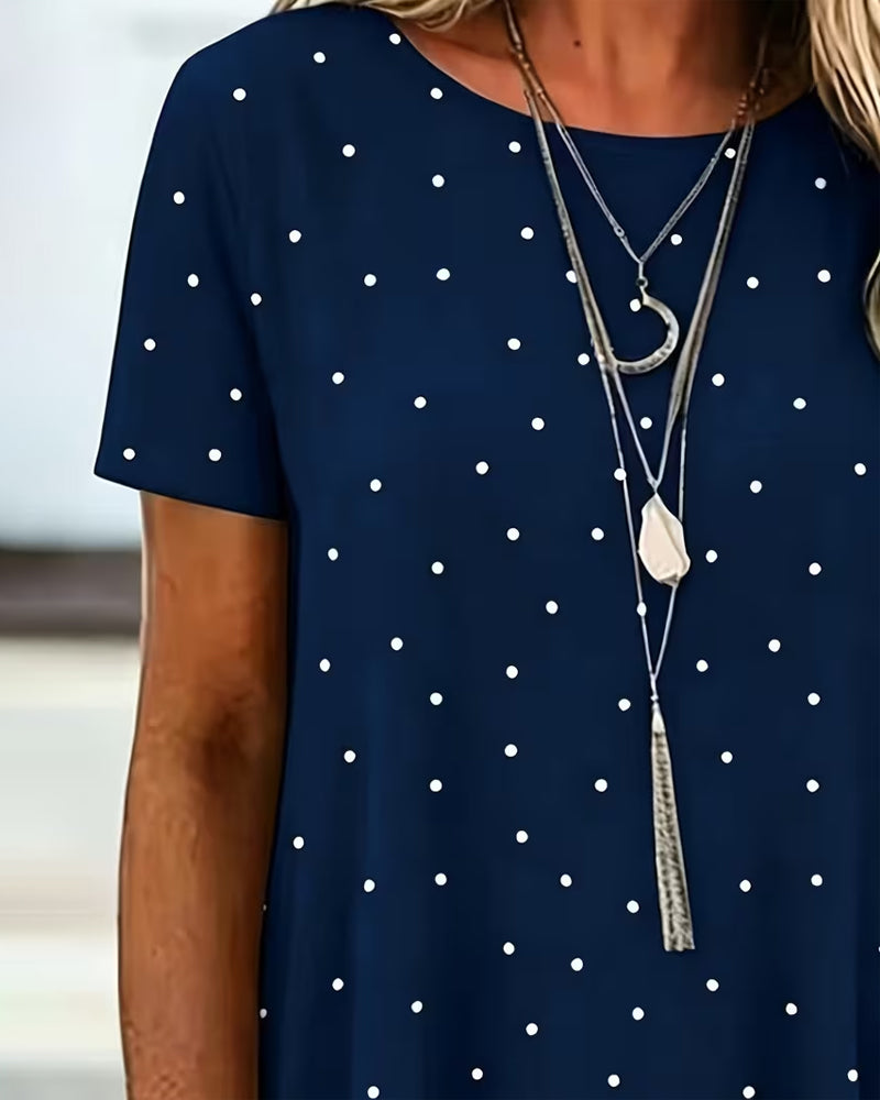Polka Dot A-Line Short Sleeve Blouse