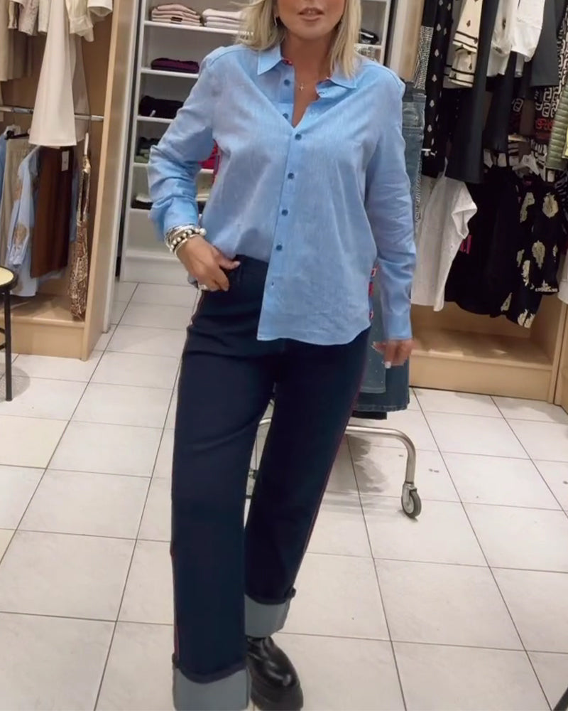 Lapel Long Sleeve Button Down Shirt