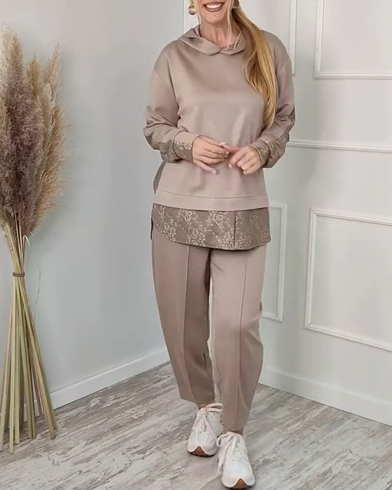 Fashionable Long-Sleeved Patchwork Jacquard Two-Piece Set