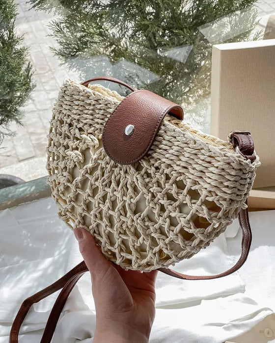 Boho Semicircular Shape Hollow Out Straw Bag