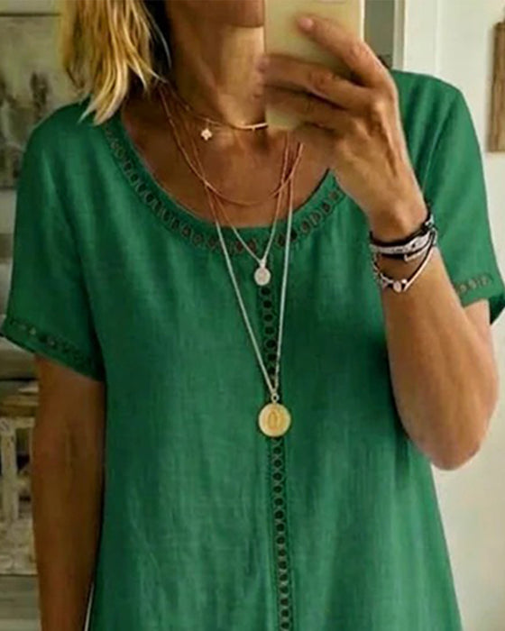 Hollow Paneled Straight Cotton And Linen Dress