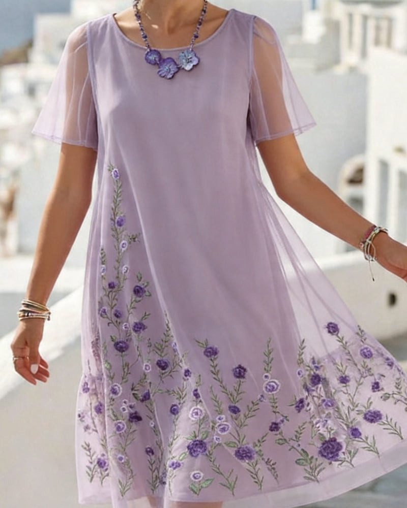 Round Neck Short Sleeve Mesh Dress
