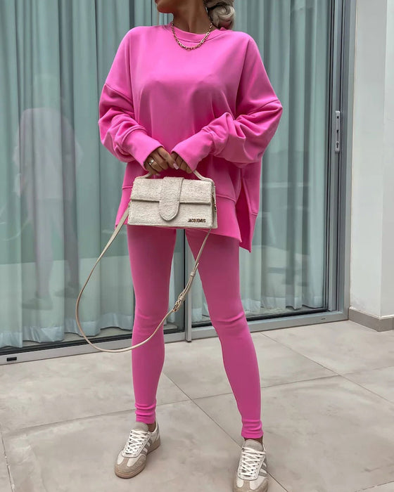 Slim Pants Loose Sweatshirt Set