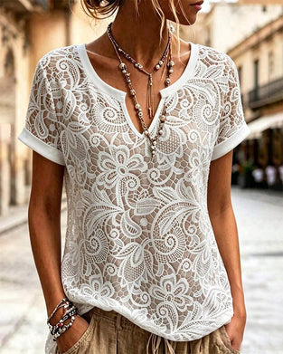 Cutout Lace Short Sleeve T-Shirt