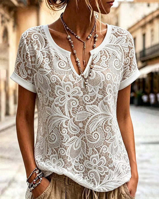 Cutout Lace Short Sleeve T-Shirt
