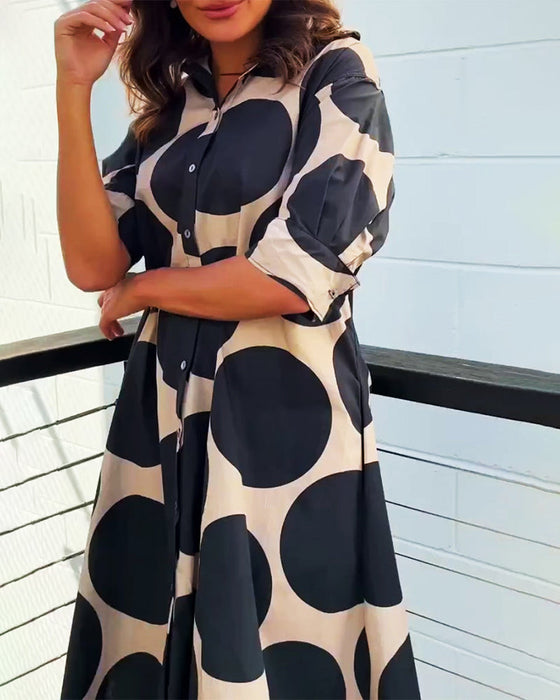 Geometric print button down casual dress