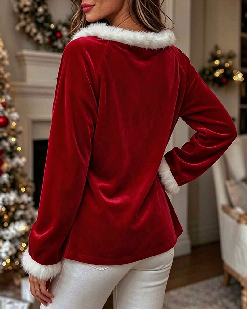 Christmas Plush Furry Collar Top