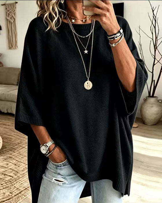 Loose Round Neck Solid Color Pullover