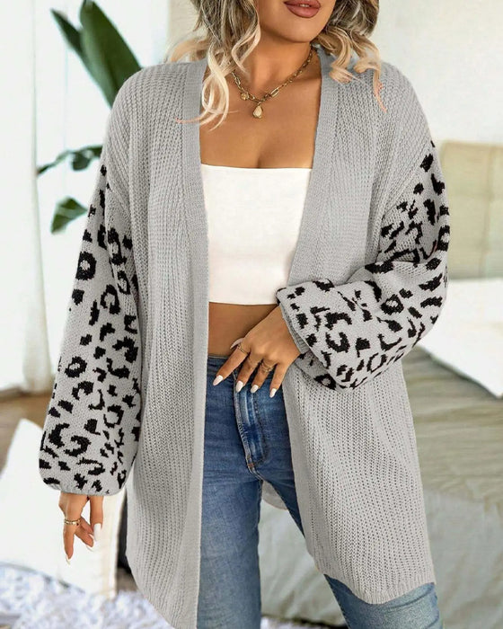 Leopard Print Long Sleeve Patchwork Cardigan