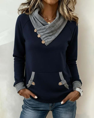Slanted Collar Color-Blocked Top