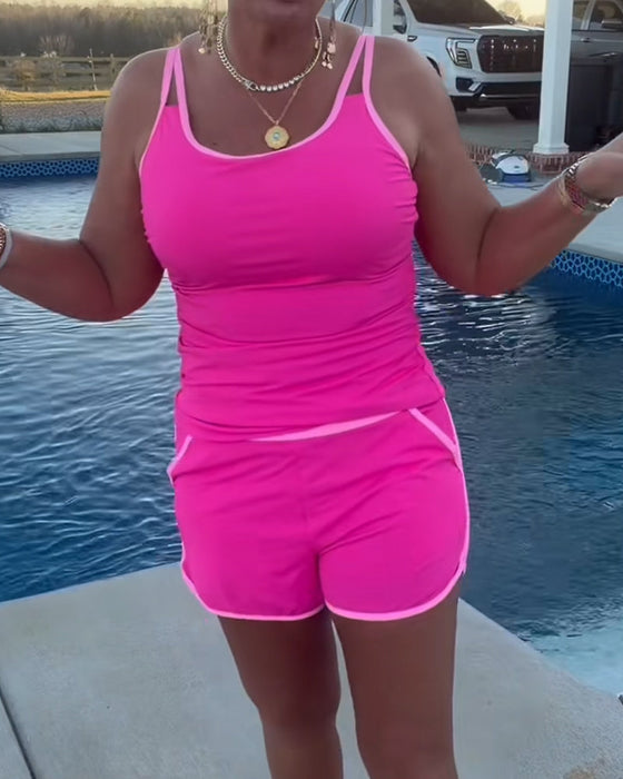 Color Contrast Piping Tankini