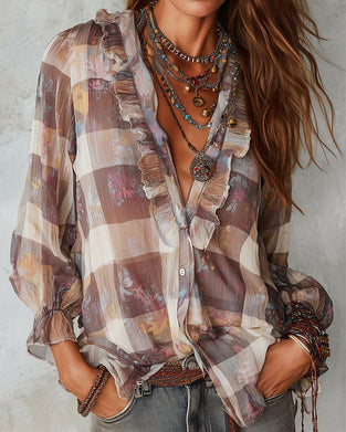 Plaid Ruffle Design Shirt