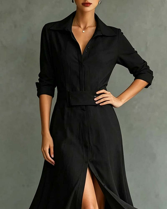Lapel Solid Color Dress